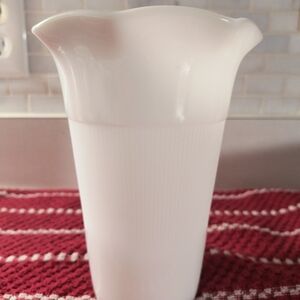 Hazel Atlas Milk Glass Vase With Micro Fluted Center Band and Ruffle Rim